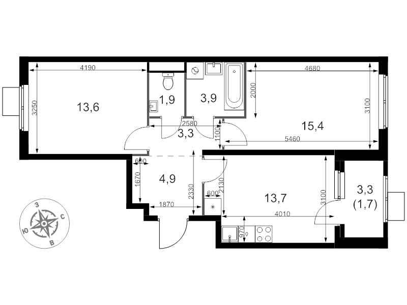 2 ккв 58,4 м²