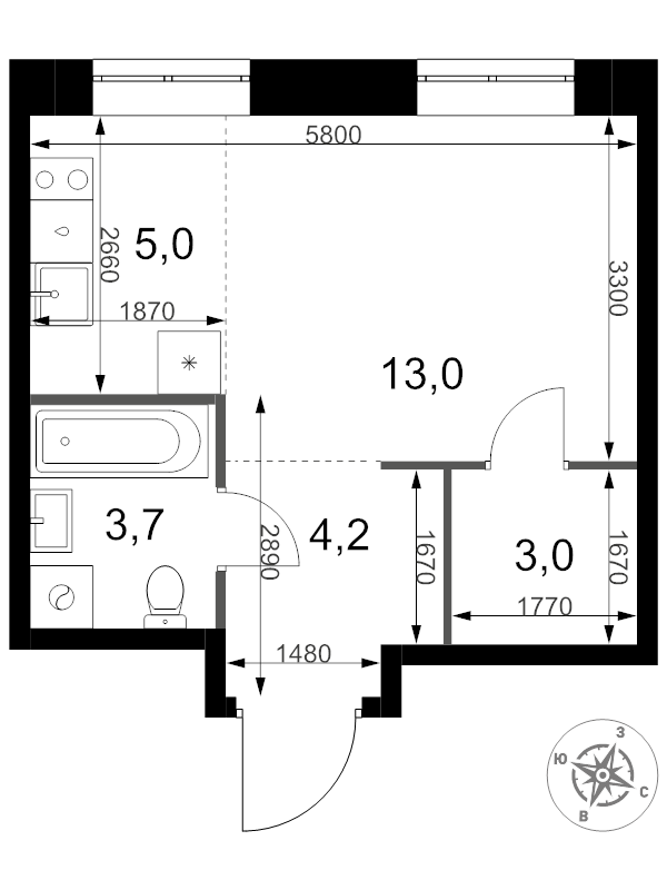 Студия 28,9 м²