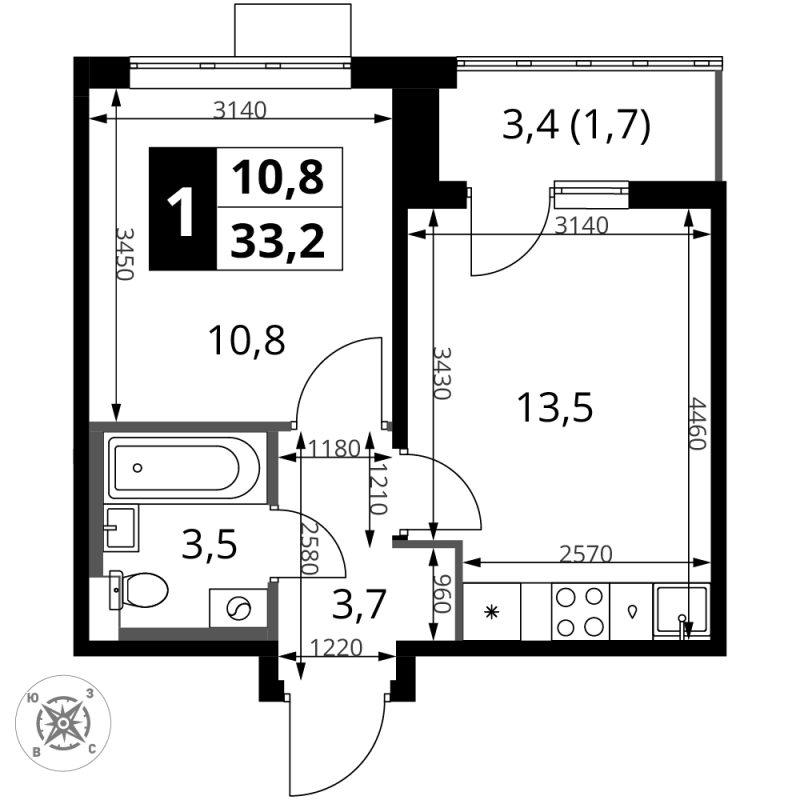 1 ккв 33,2 м²