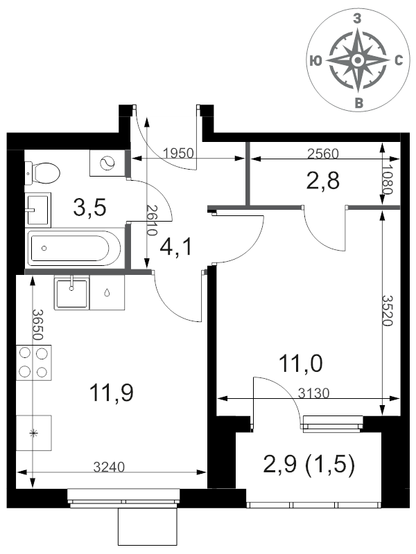 1 ккв 34,8 м²