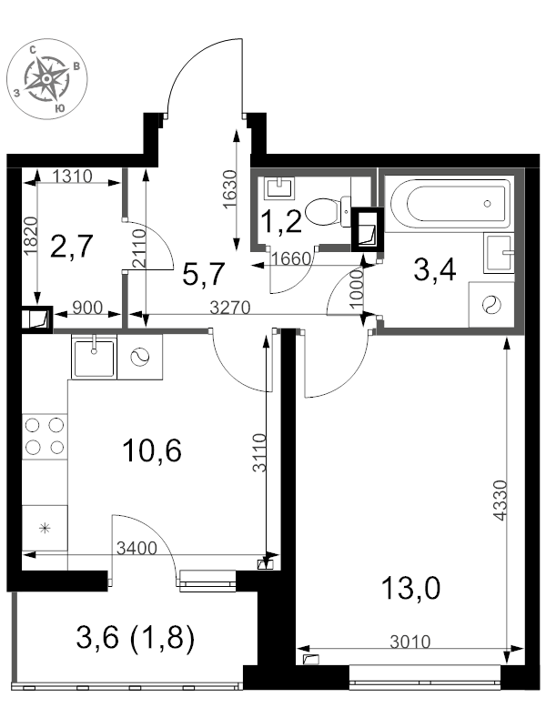 1 ккв 38,4 м²