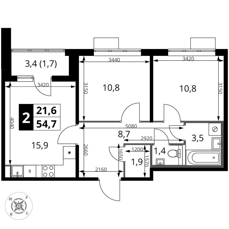 3 ккв (Евро) 54,7 м²