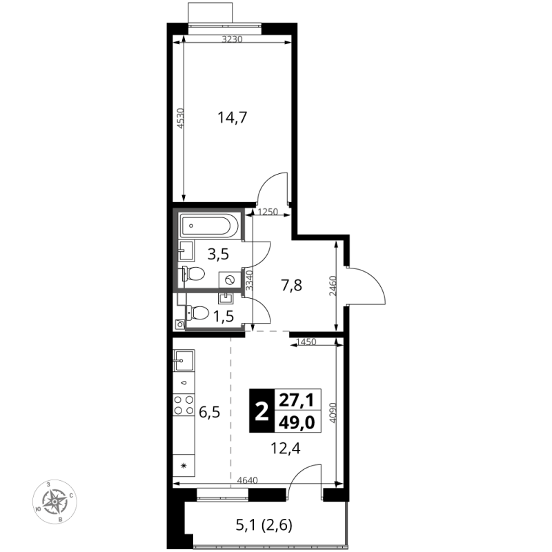 2 ккв (Евро) 49 м²