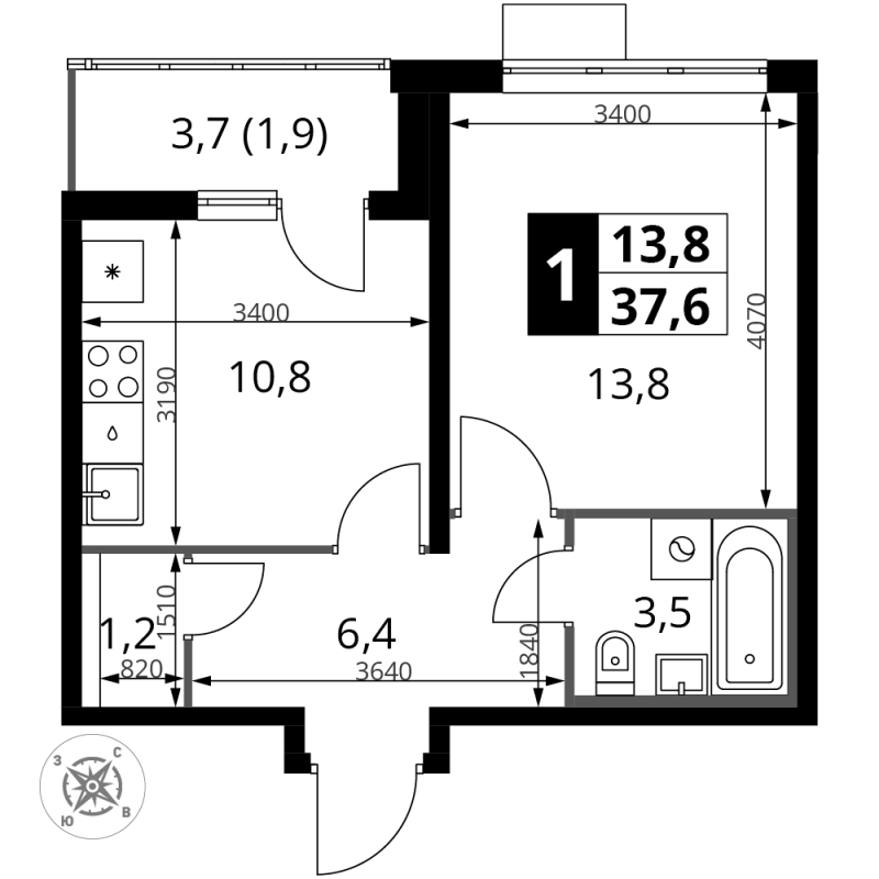 1 ккв 37,9 м²