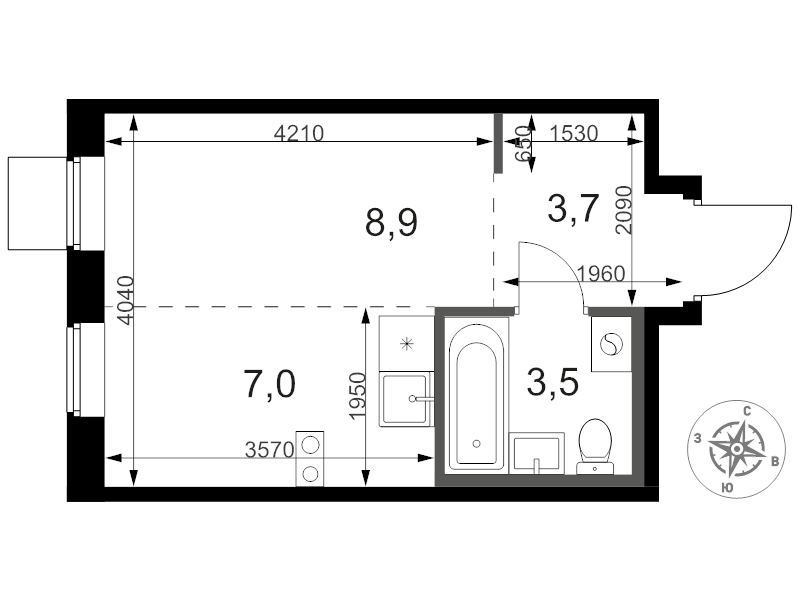 Студия 23,7 м²