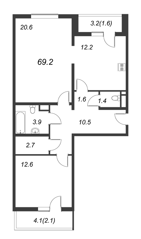 2 ккв 68,8 м²