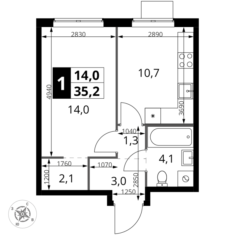 1 ккв 35,2 м²