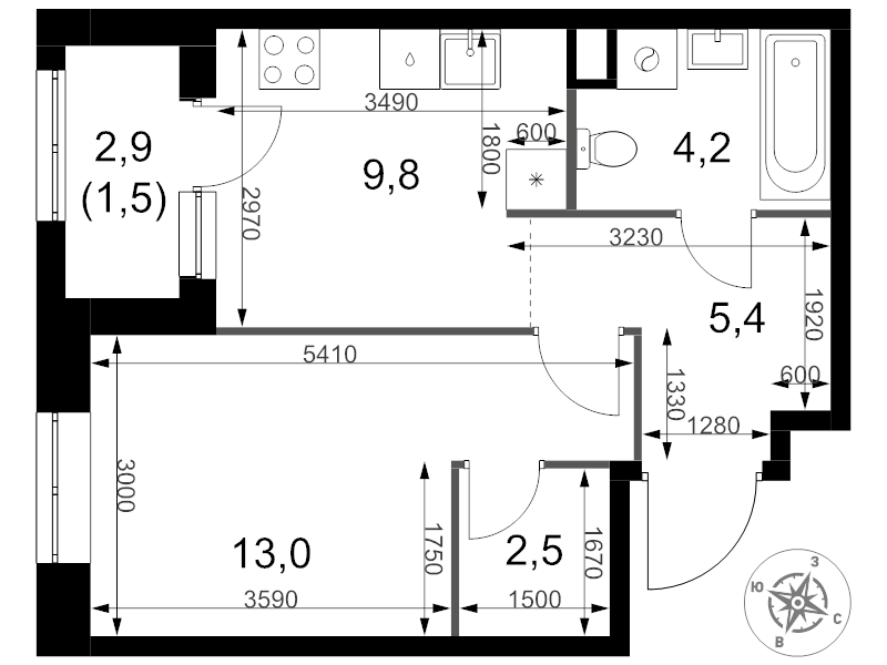 1 ккв 36,4 м²