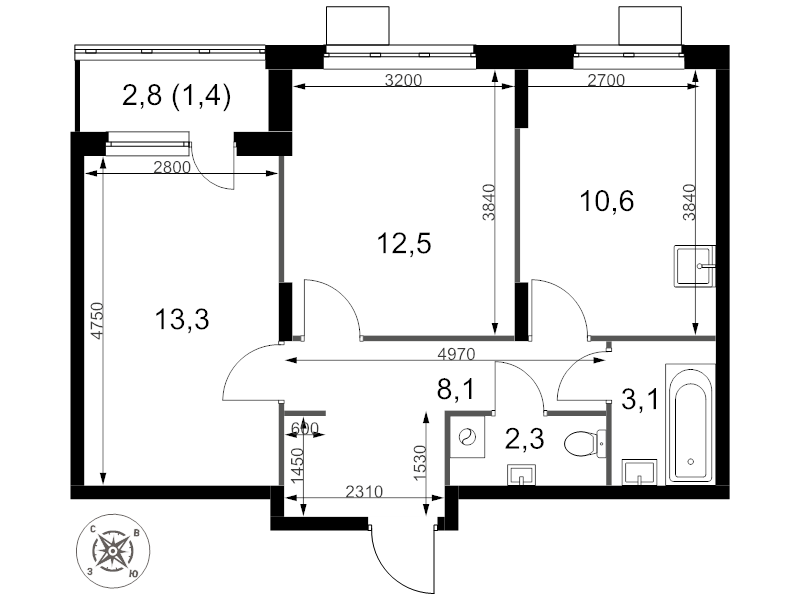 2 ккв 51,3 м²
