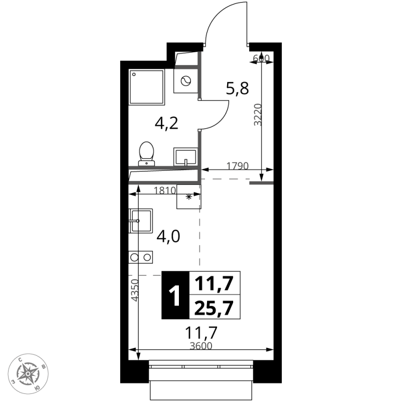 Студия 25,7 м²