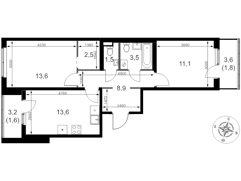 2 ккв 58,1 м²