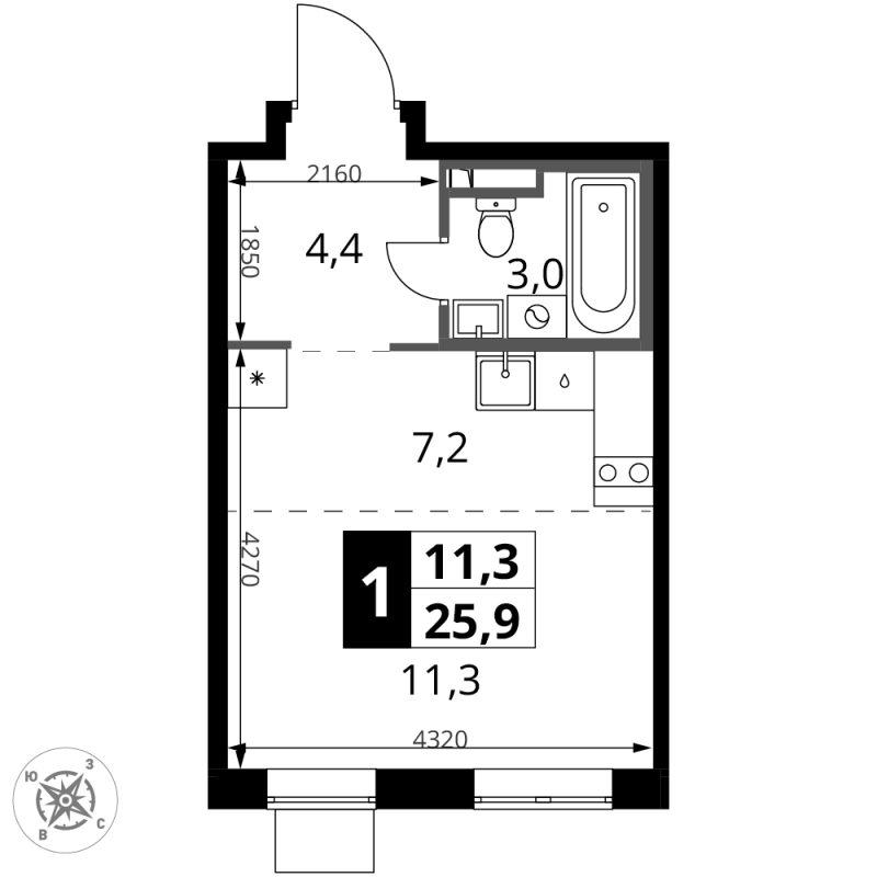 Студия 25,9 м²