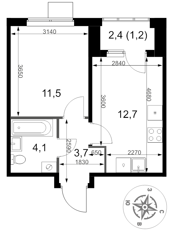 1 ккв 33,2 м²