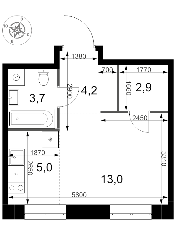 Студия 28,8 м²