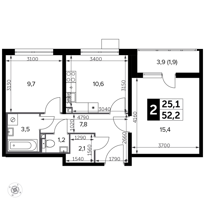 2 ккв 53,2 м²