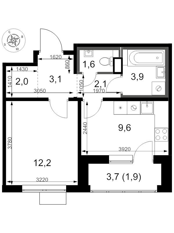 1 ккв 36,4 м²