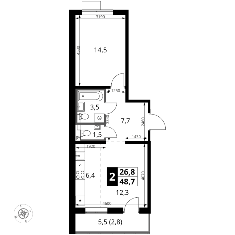 2 ккв (Евро) 48,7 м²