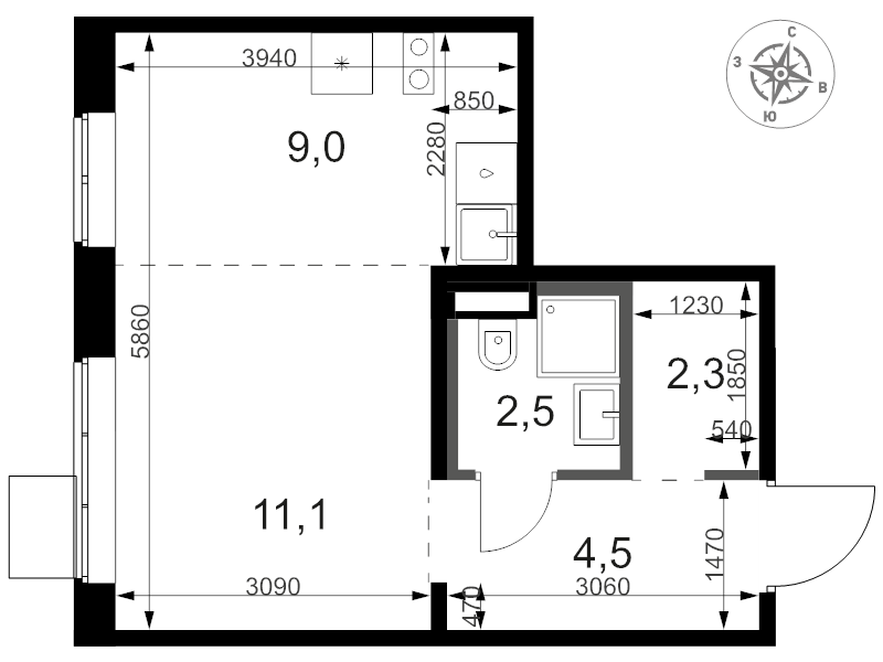 Студия 29,8 м²