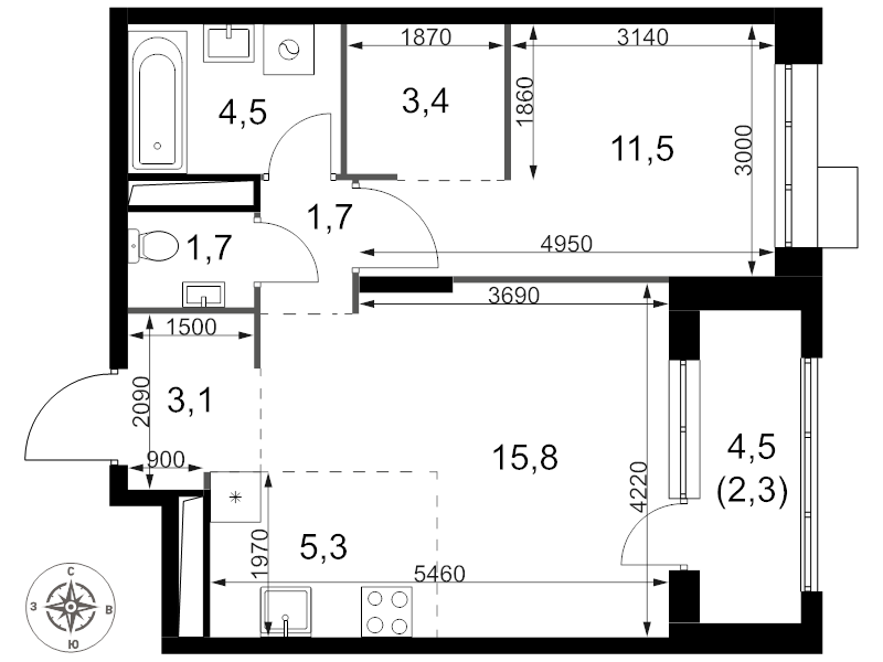 2 ккв (Евро) 49,3 м²