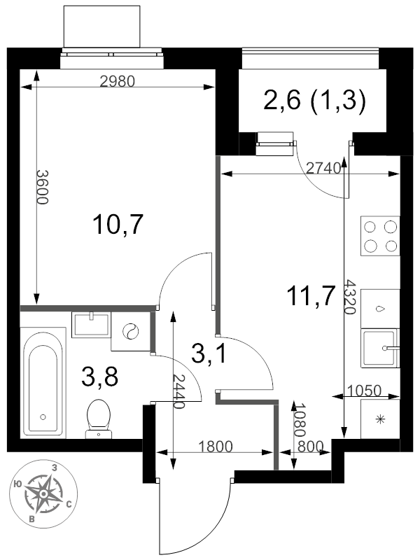 1 ккв 30,6 м²