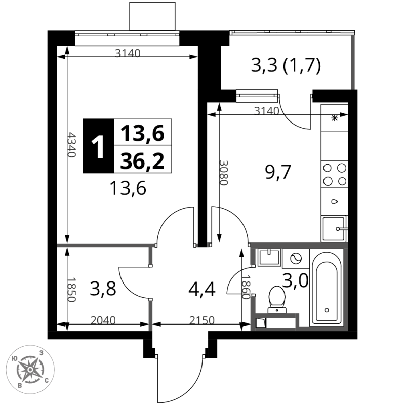1 ккв 36,2 м²
