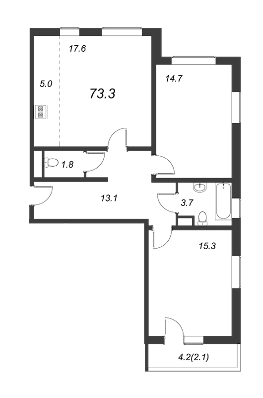 3 ккв (Евро) 73,1 м²