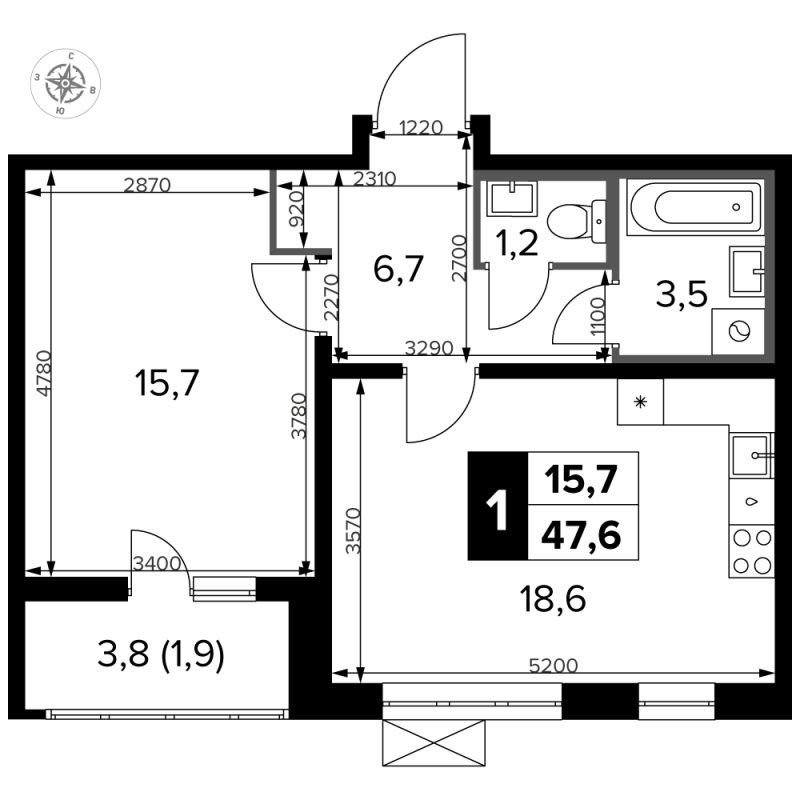 2 ккв (Евро) 48 м²