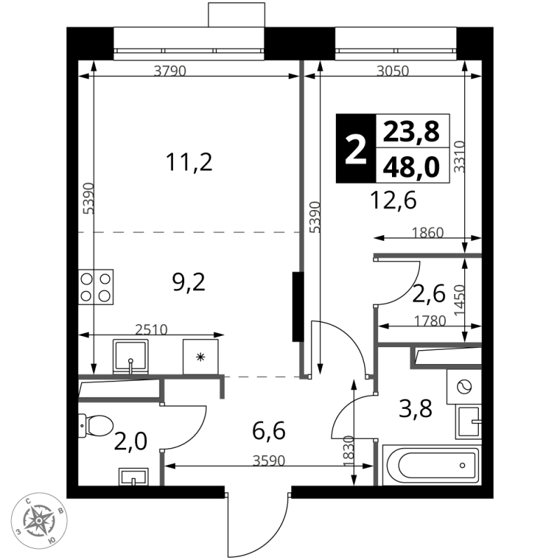 2 ккв (Евро) 48 м²