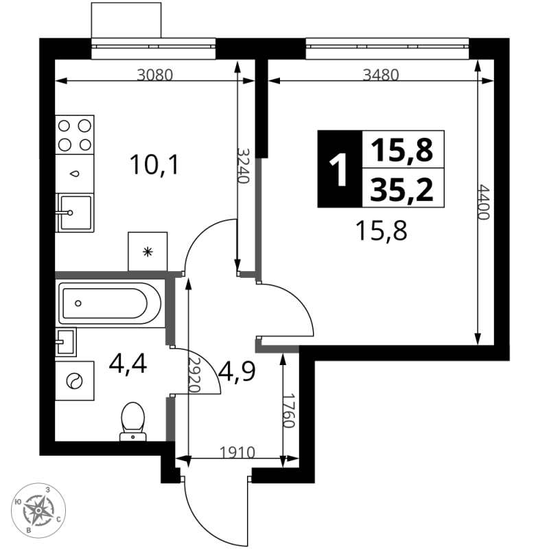 1 ккв 35,2 м²