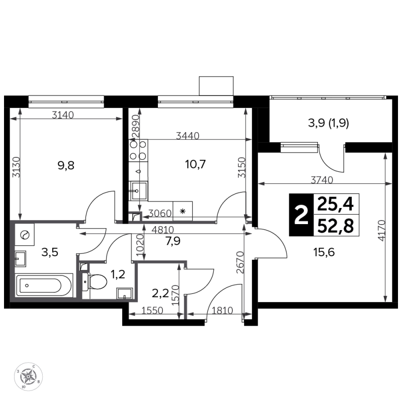 2 ккв 53,8 м²