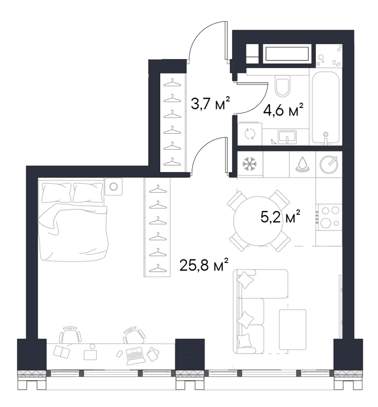 Студия 39,3 м²
