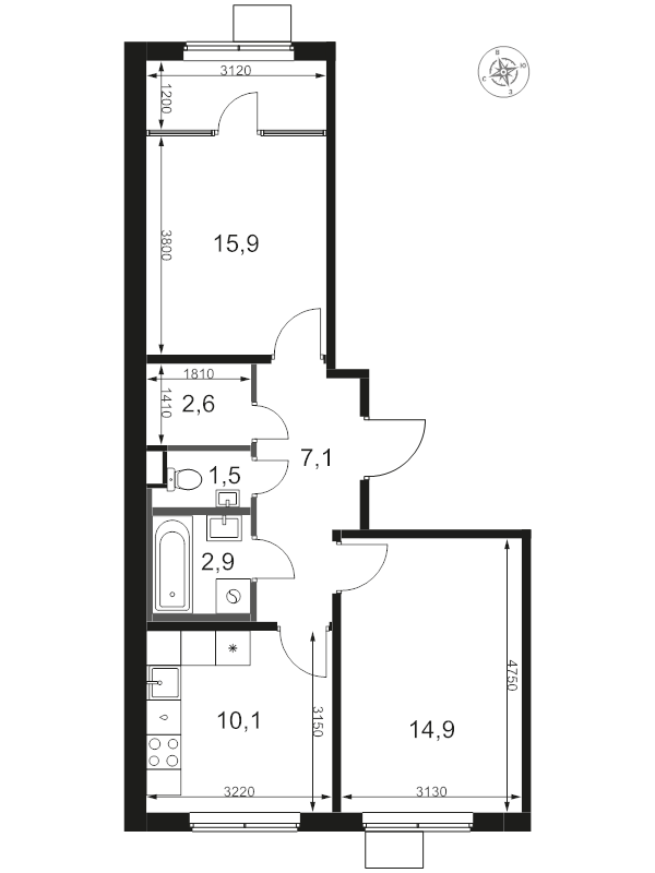 2 ккв 55 м²