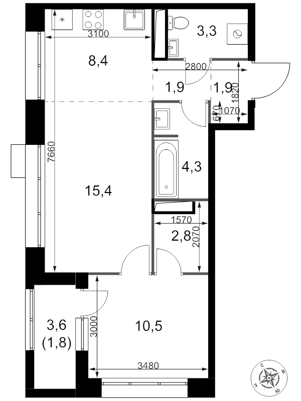 2 ккв (Евро) 50,3 м²