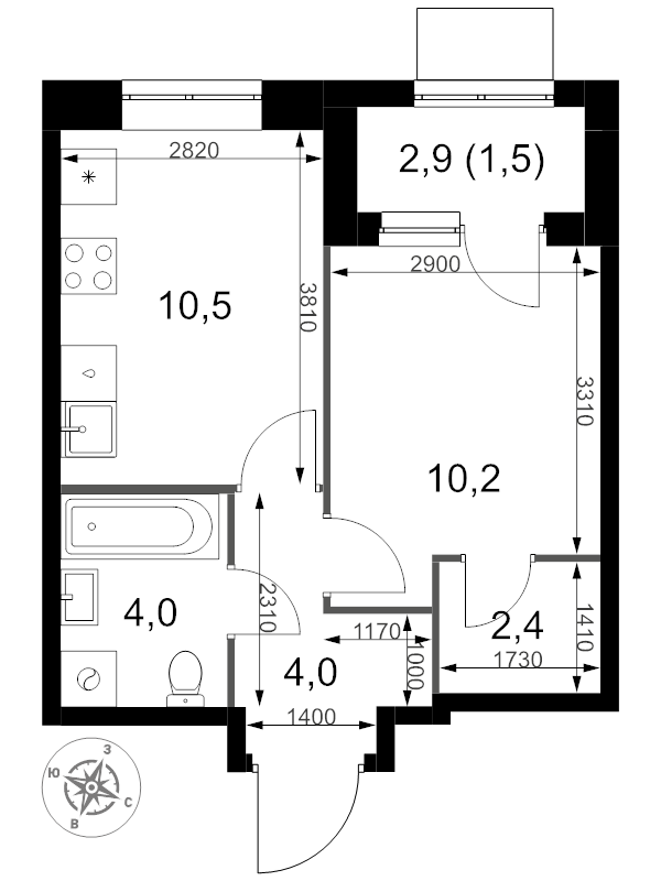 1 ккв 32,6 м²