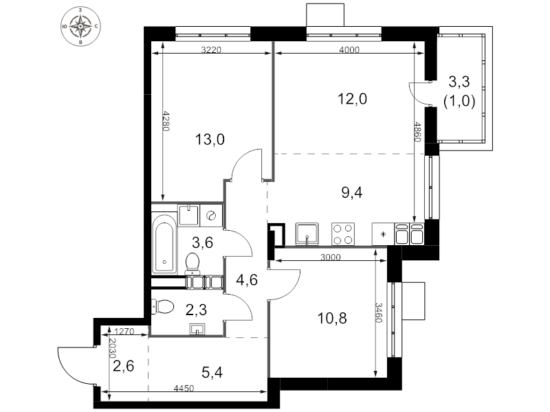 3 ккв (Евро) 64,7 м²