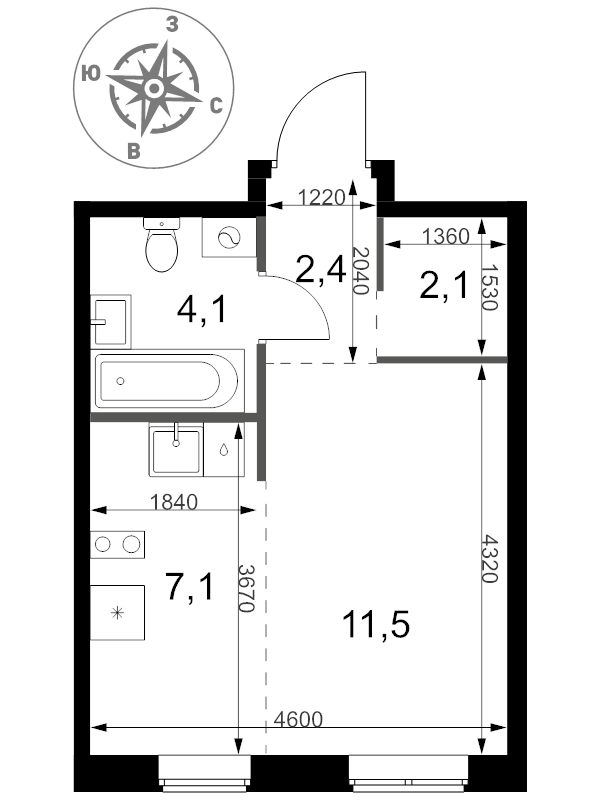 Студия 27,2 м²