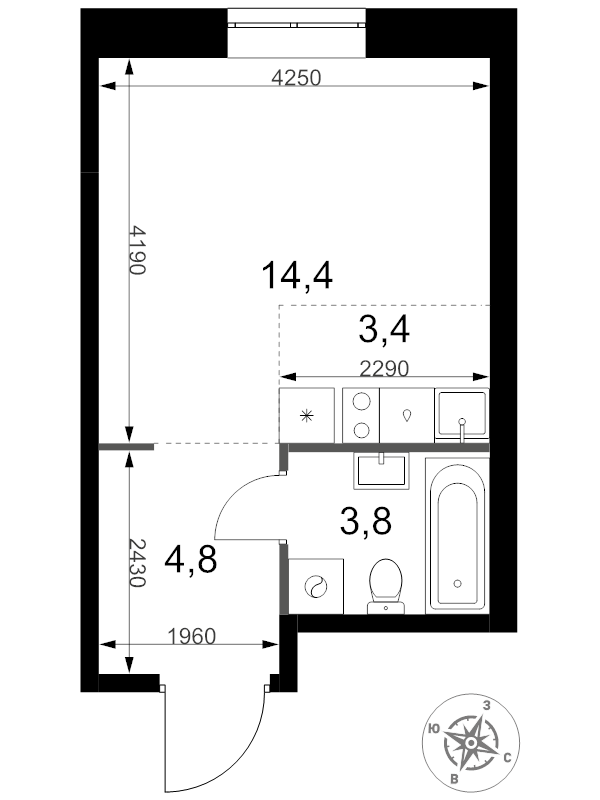 Студия 26,4 м²