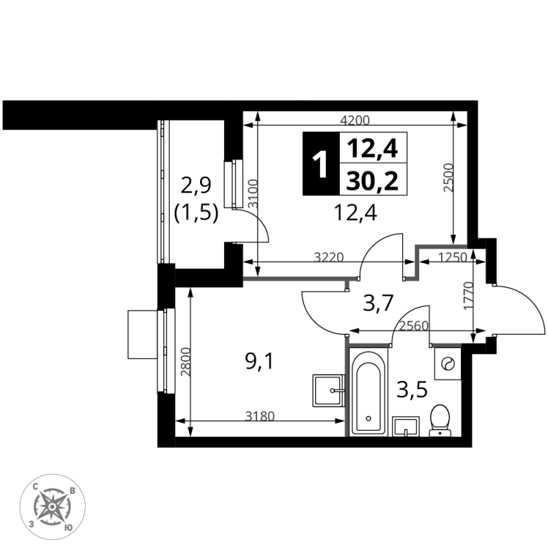 1 ккв 30,2 м²