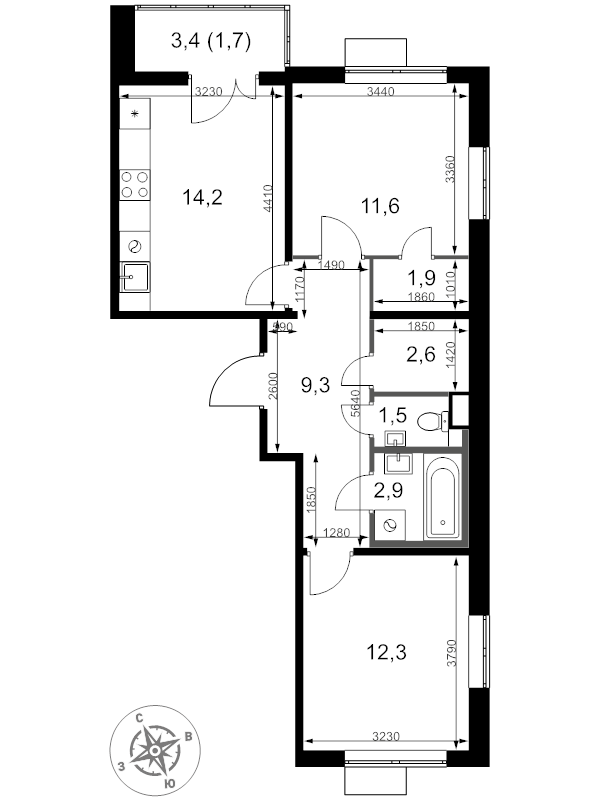 2 ккв 58 м²
