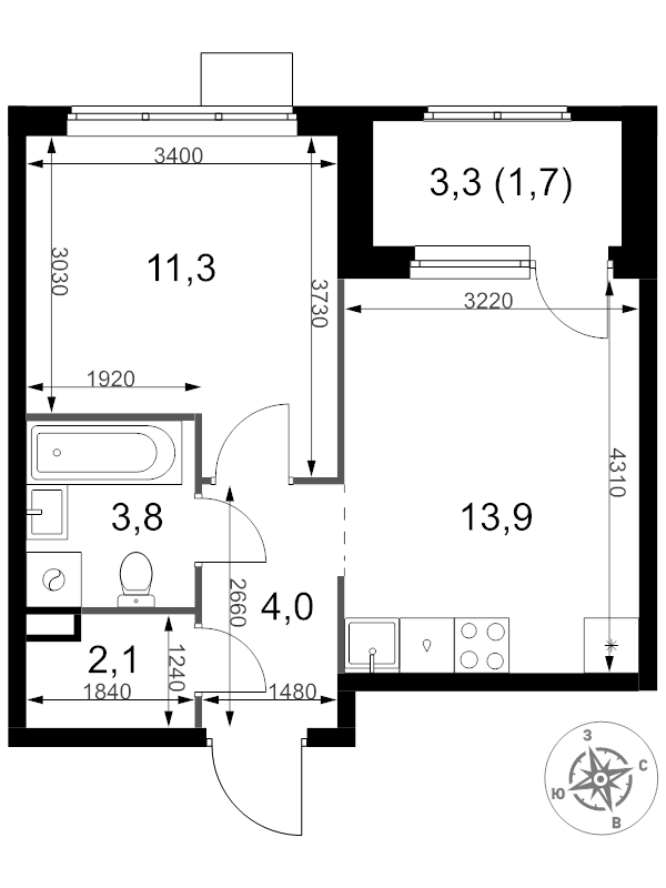 1 ккв 36,8 м²