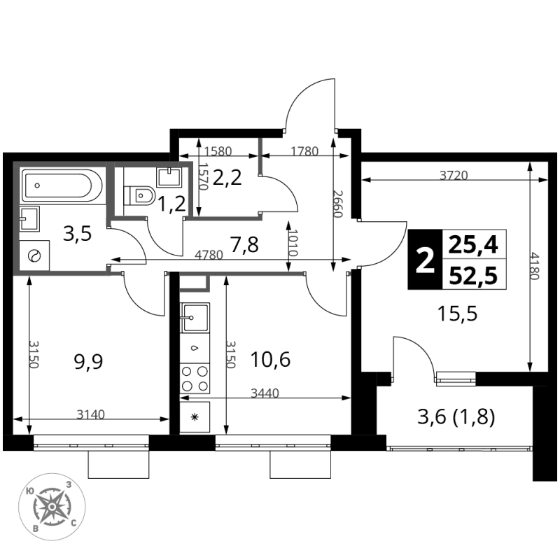 2 ккв 52,7 м²