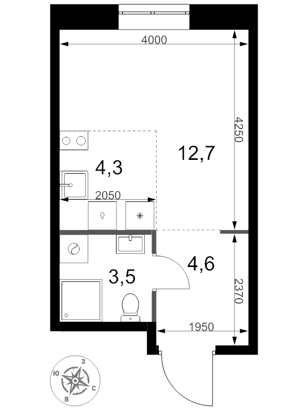 Студия 25,1 м²