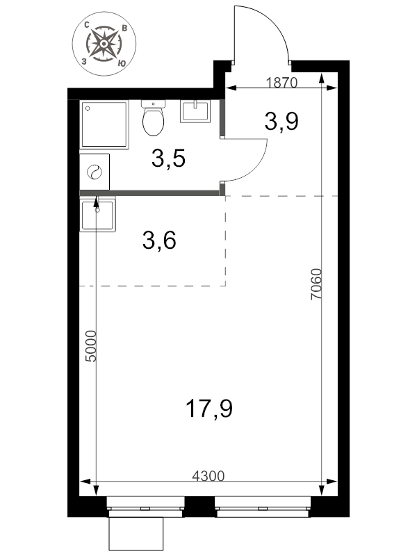 Студия 28,9 м²