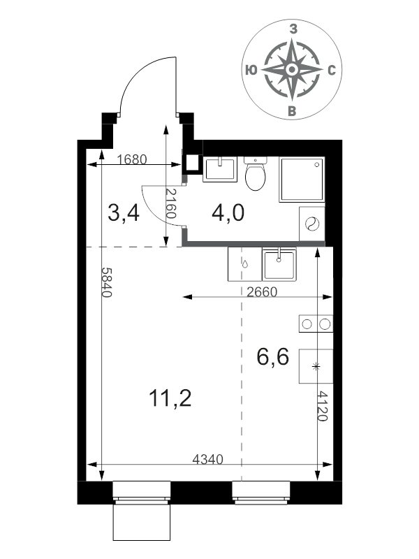 Студия 25,2 м²