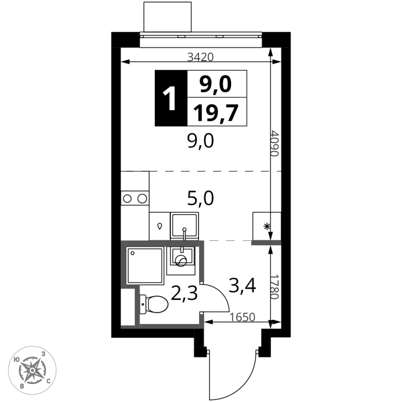 Студия 19,7 м²