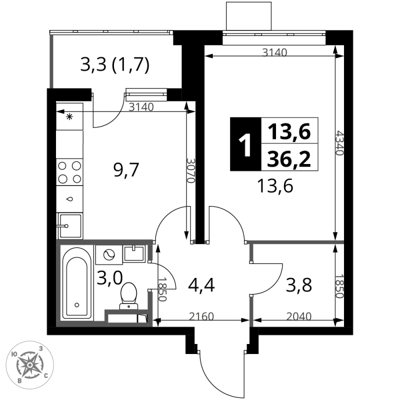 1 ккв 36,2 м²