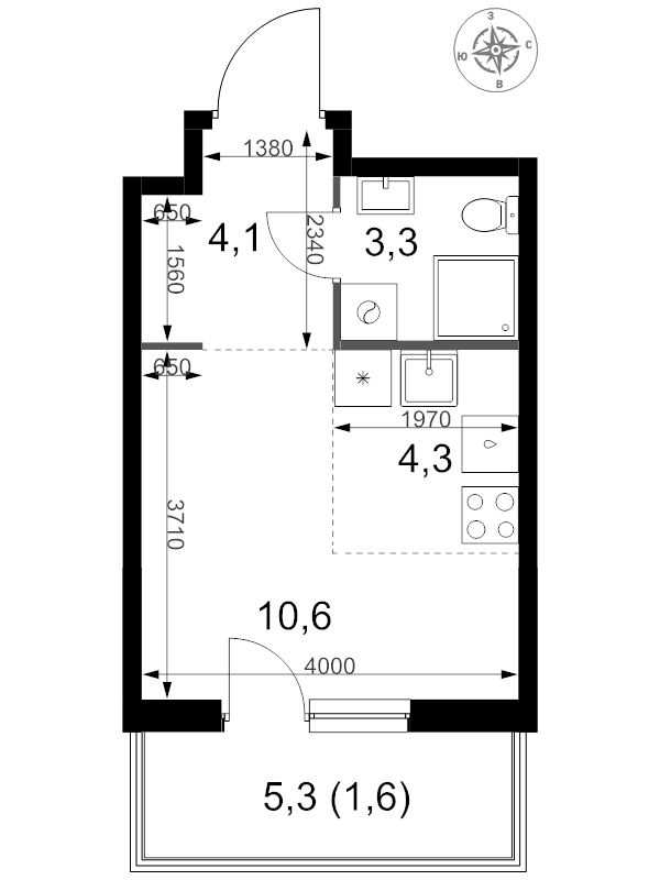 Студия 23,9 м²