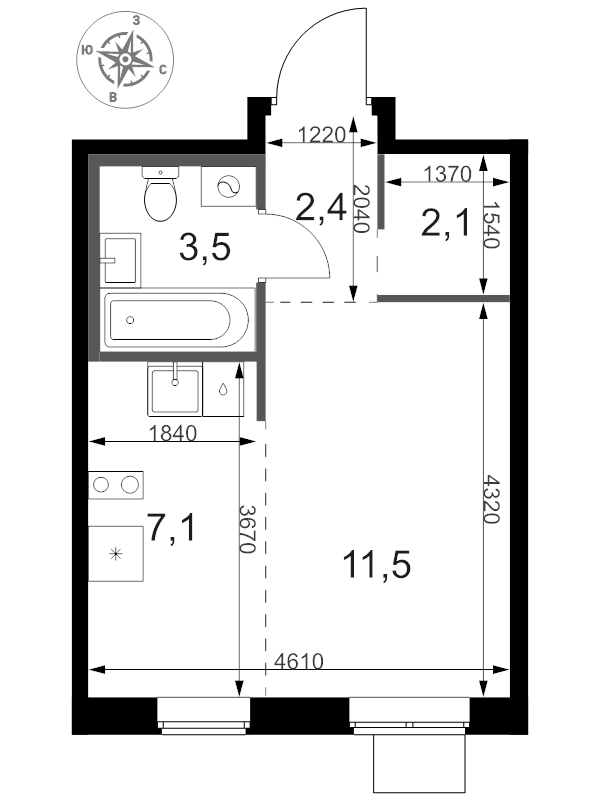 Студия 27,3 м²