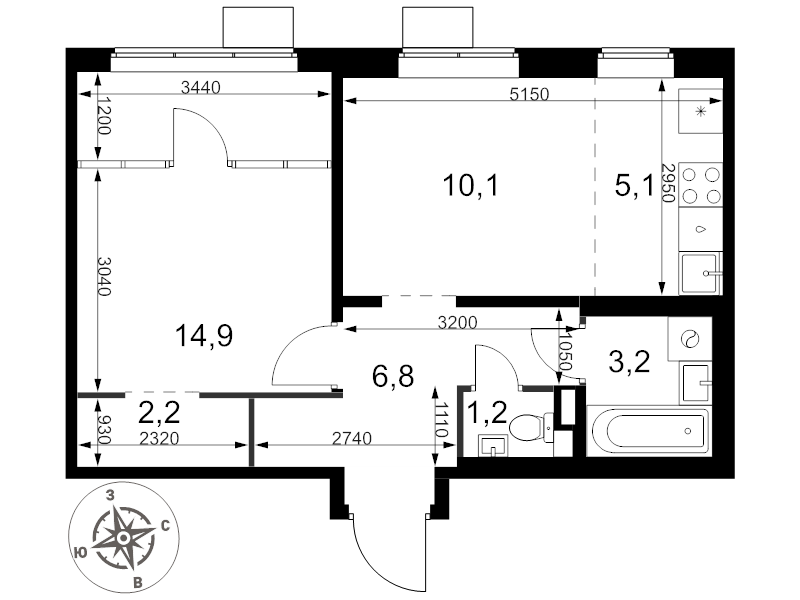 2 ккв (Евро) 43,5 м²