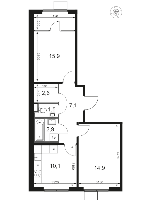 2 ккв 55 м²